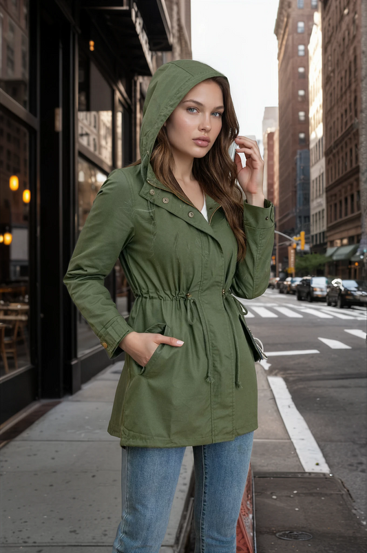 Lightweight hooded trench jacket