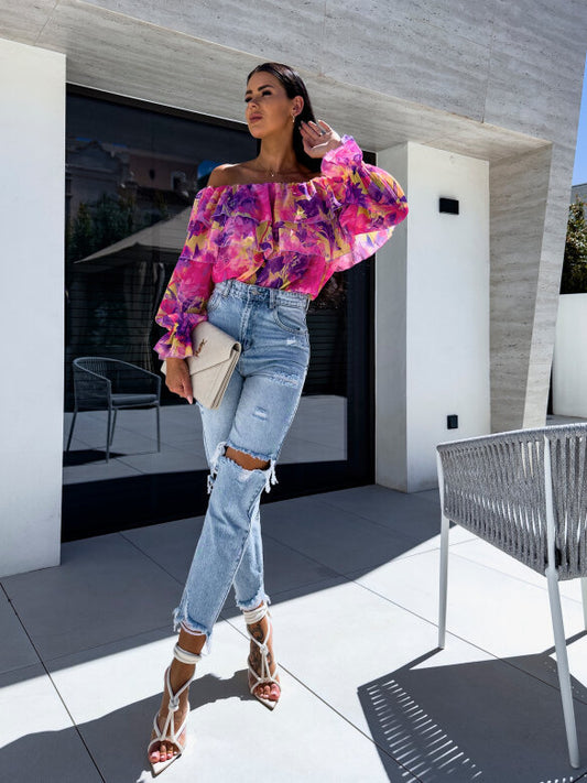 Multicolor Off-shoulder Top