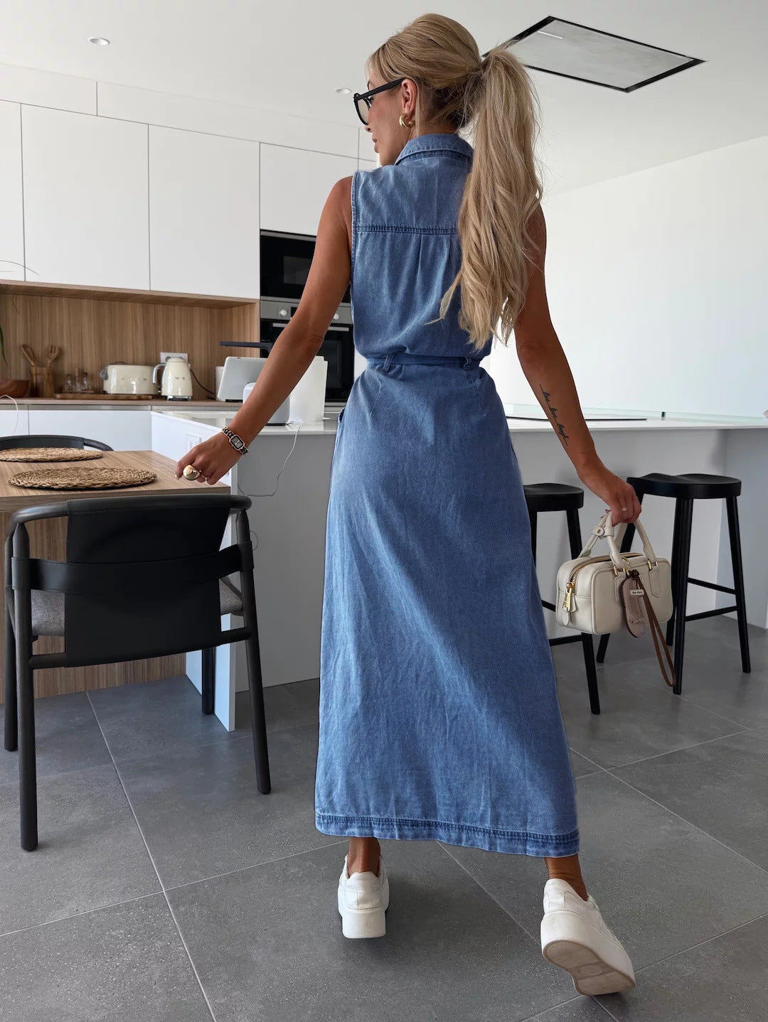 Mouwloze Denim Look Dress