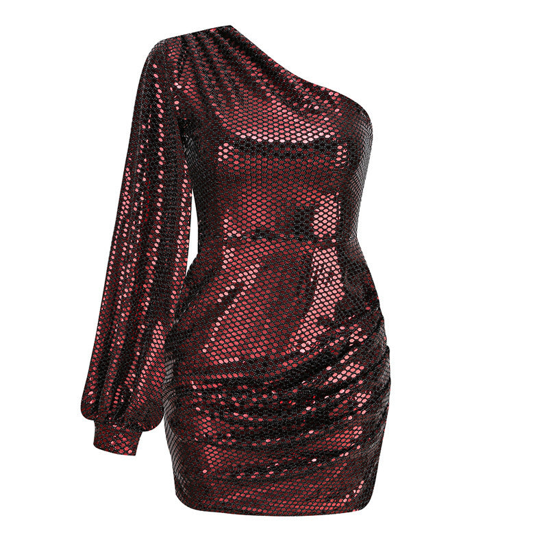 One-shoulder Sequins Dress