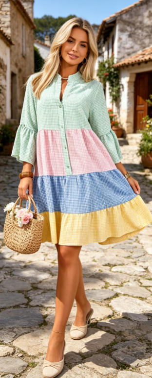 Colorblock Blousejurk Pastel