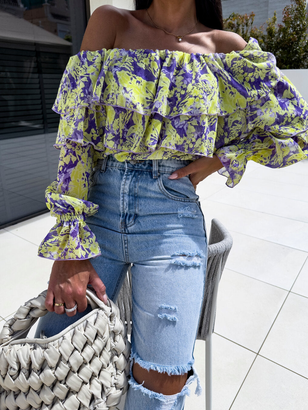 Multicolor Off-shoulder Top