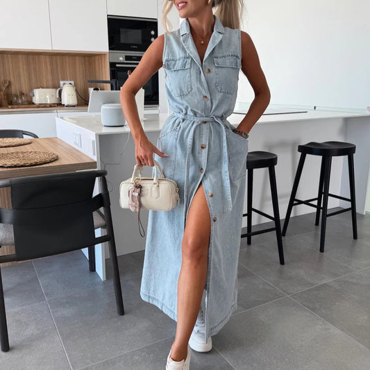 Sleeveless Denim Look Dress