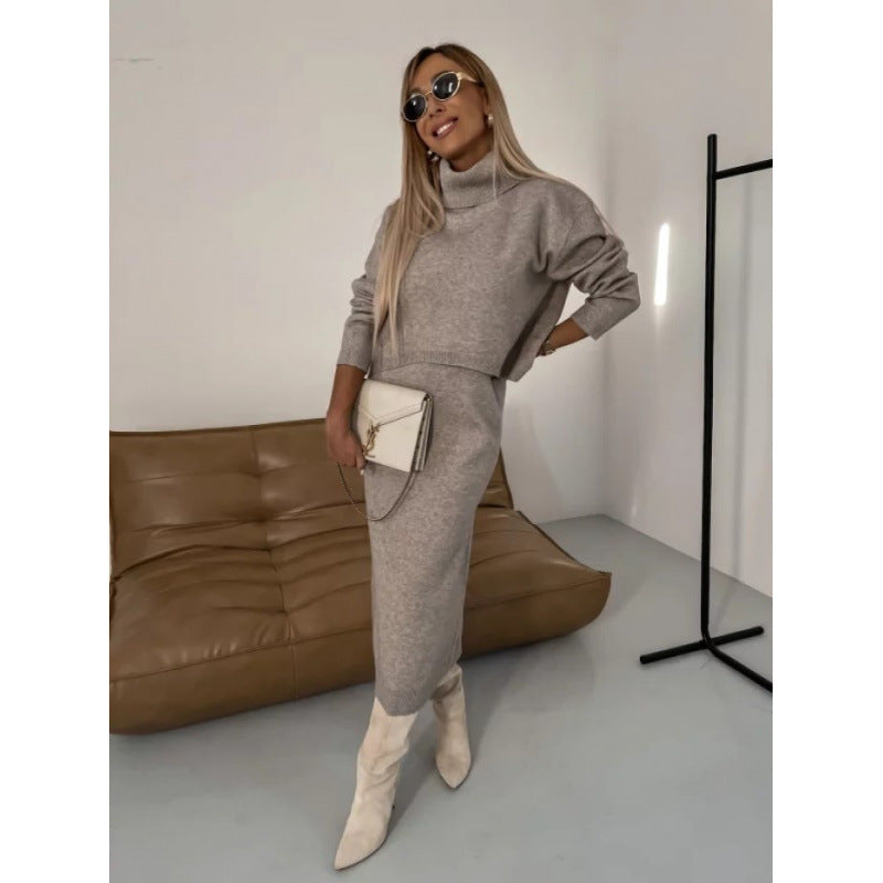 Comfy 2-Piece Set – Turtleneck and Mid-Length Skirt