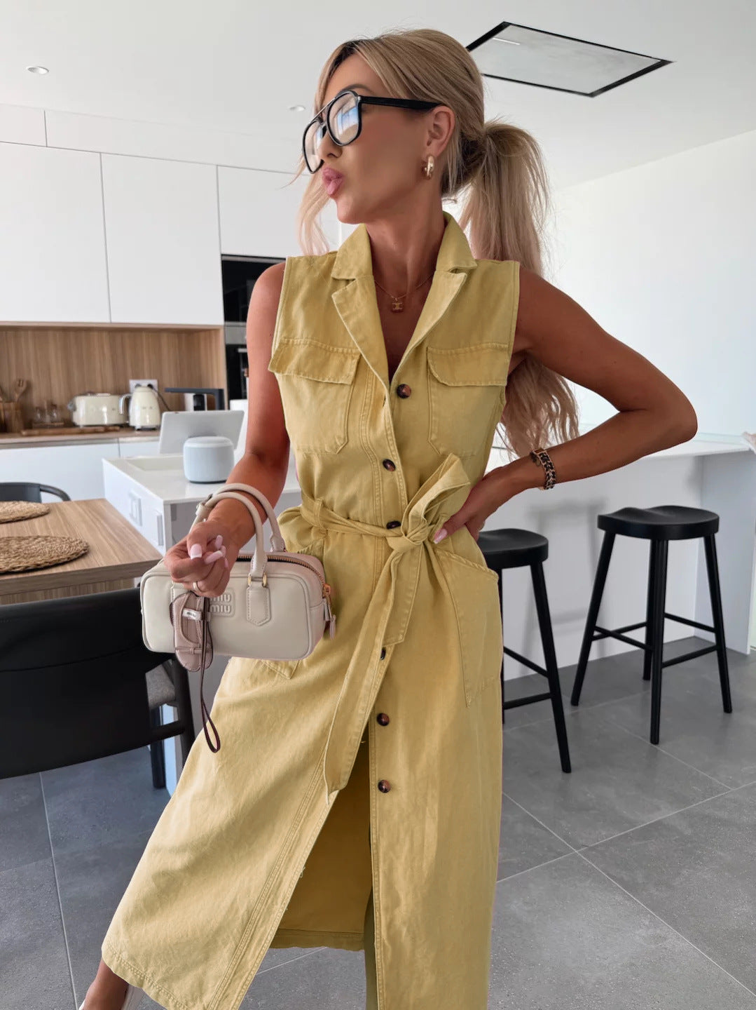 Mouwloze Denim Look Dress