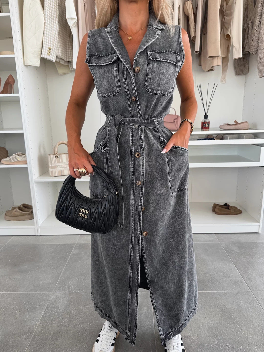 Mouwloze Denim Look Dress