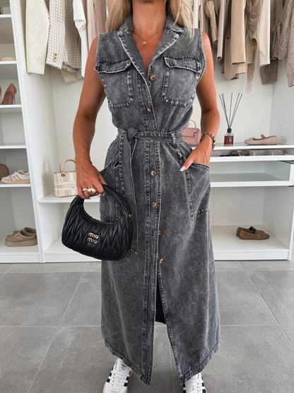 Mouwloze Denim Look Dress