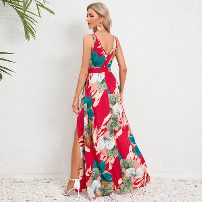 Maxi Jurk met Bloemenprint en V-Hals – Elegante Zomerse Jurk
