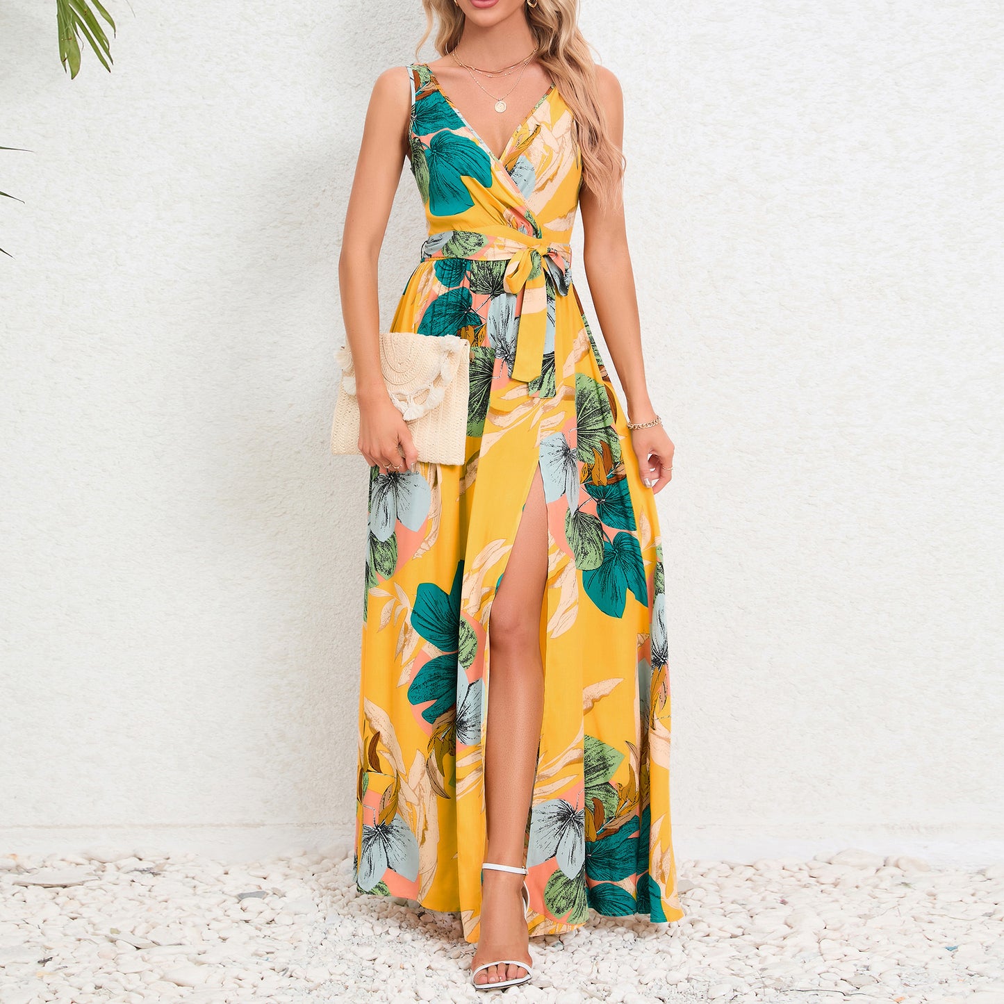 Maxi Jurk met Bloemenprint en V-Hals – Elegante Zomerse Jurk