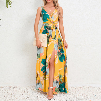 Maxi Jurk met Bloemenprint en V-Hals – Elegante Zomerse Jurk