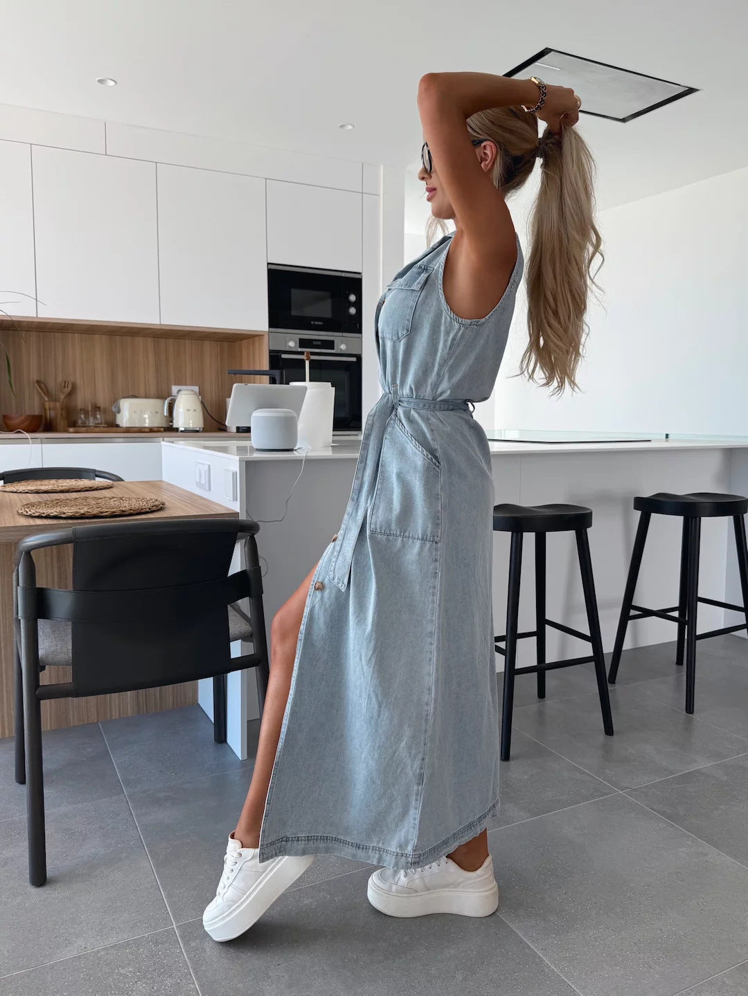 Mouwloze Denim Look Dress