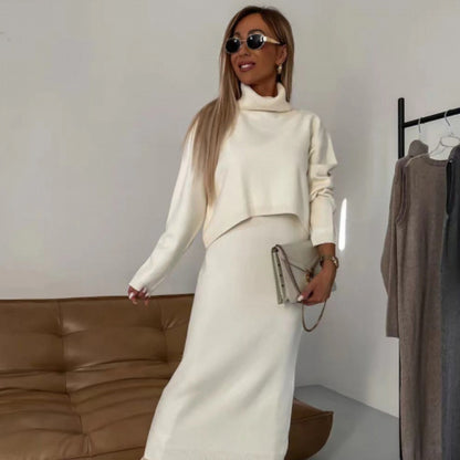 Comfy 2-Piece Set – Turtleneck and Mid-Length Skirt