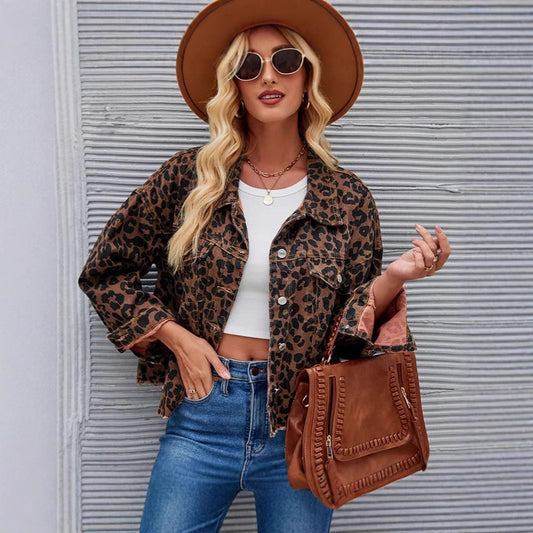 Leopard Denim Look Jacket