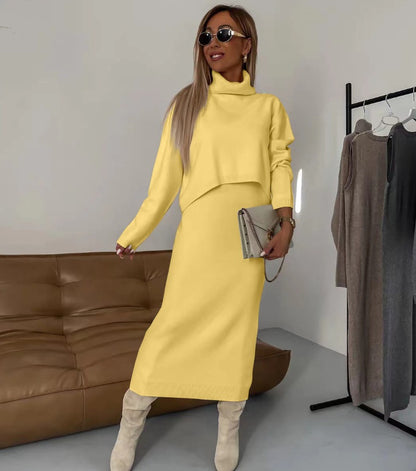 Comfy 2-Piece Set – Turtleneck and Mid-Length Skirt