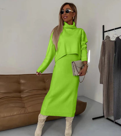 Comfy 2-Piece Set – Turtleneck and Mid-Length Skirt