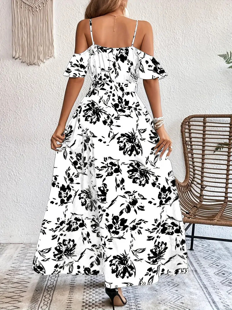 Off Shoulder Maxi Jurk met Bloemenprint – Elegante Zomerse Maxi Dress