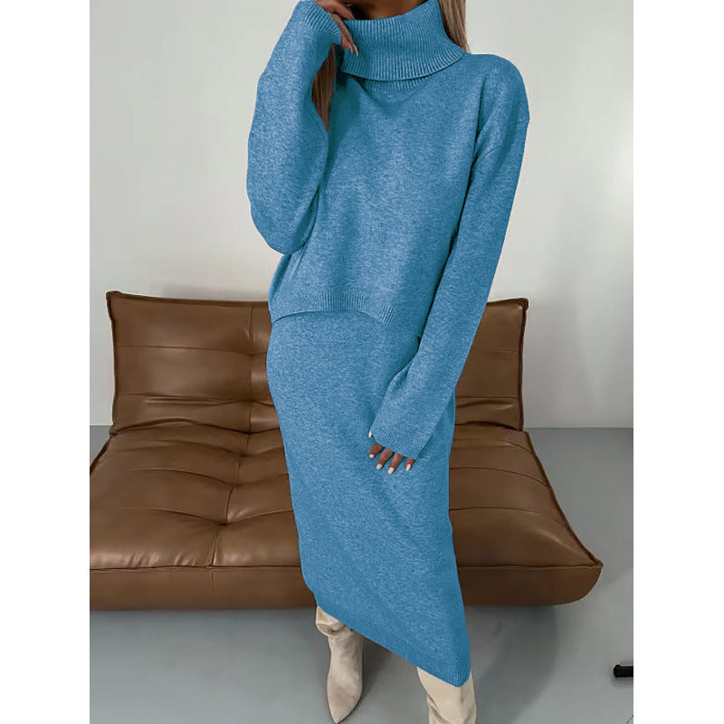 Comfy 2-Piece Set – Turtleneck and Mid-Length Skirt