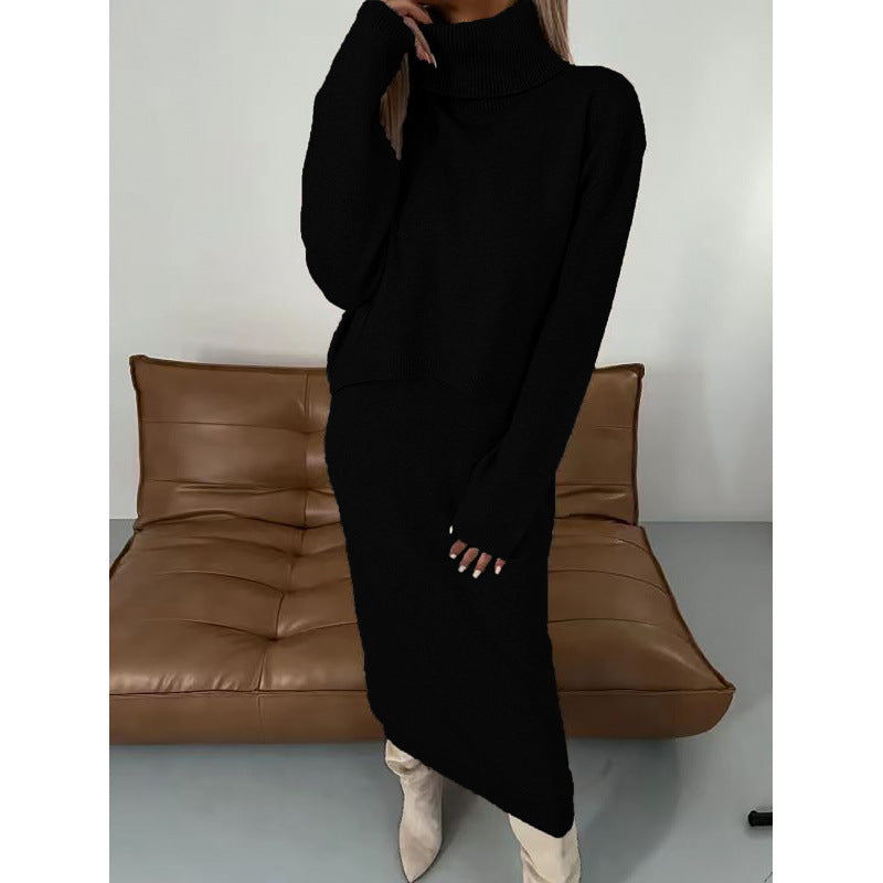 Comfy 2-Piece Set – Turtleneck and Mid-Length Skirt