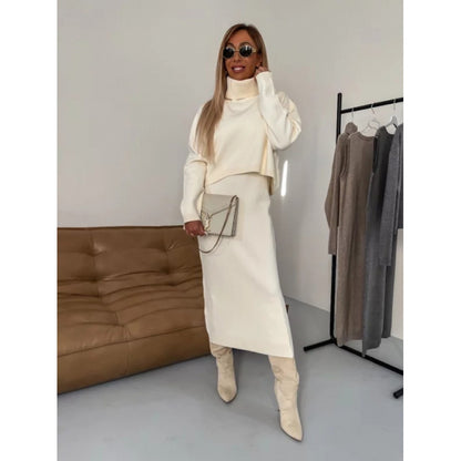 Comfy 2-Piece Set – Turtleneck and Mid-Length Skirt