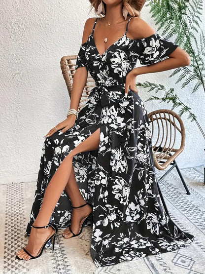 Off Shoulder Maxi Jurk met Bloemenprint – Elegante Zomerse Maxi Dress
