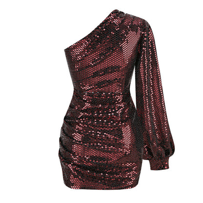 One-shoulder Sequins Dress