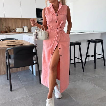 Mouwloze Denim Look Dress