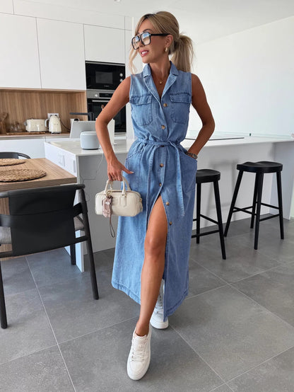Mouwloze Denim Look Dress