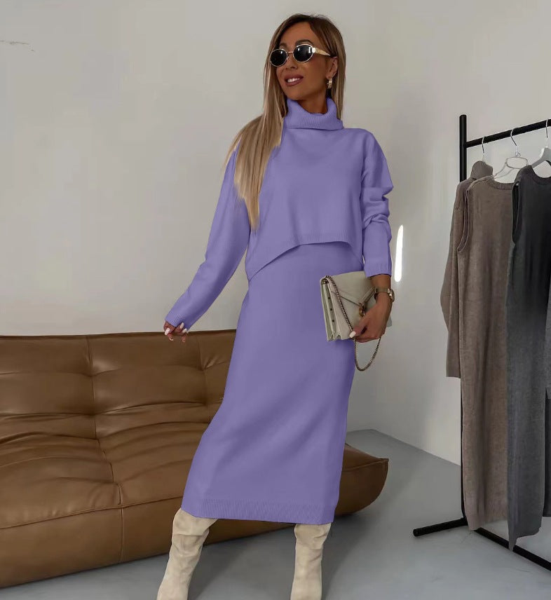 Comfy 2-Piece Set – Turtleneck and Mid-Length Skirt
