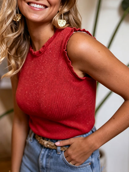 Glitter Ruffle Tanktop – Elegante Top met Ruffles & Glitterdetails