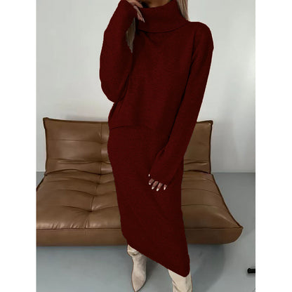 Comfy 2-Piece Set – Turtleneck and Mid-Length Skirt