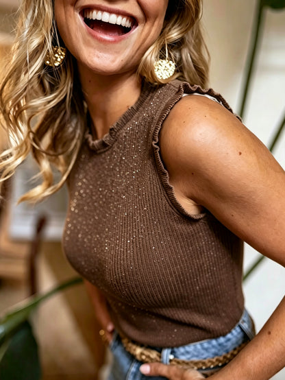 Glitter Ruffle Tanktop – Elegante Top met Ruffles & Glitterdetails