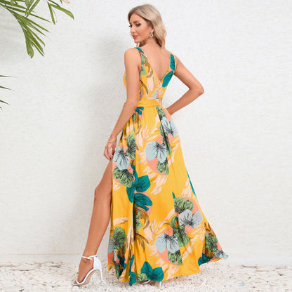 Maxi Jurk met Bloemenprint en V-Hals – Elegante Zomerse Jurk