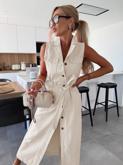 Mouwloze Denim Look Dress