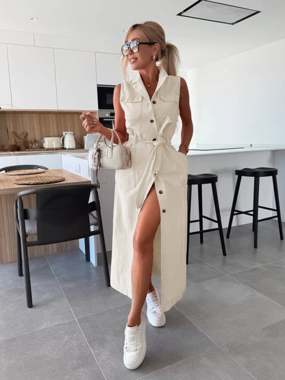 Mouwloze Denim Look Dress