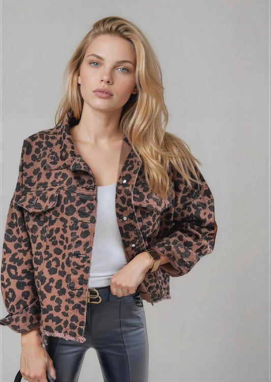 Leopard Denim Look Jacket